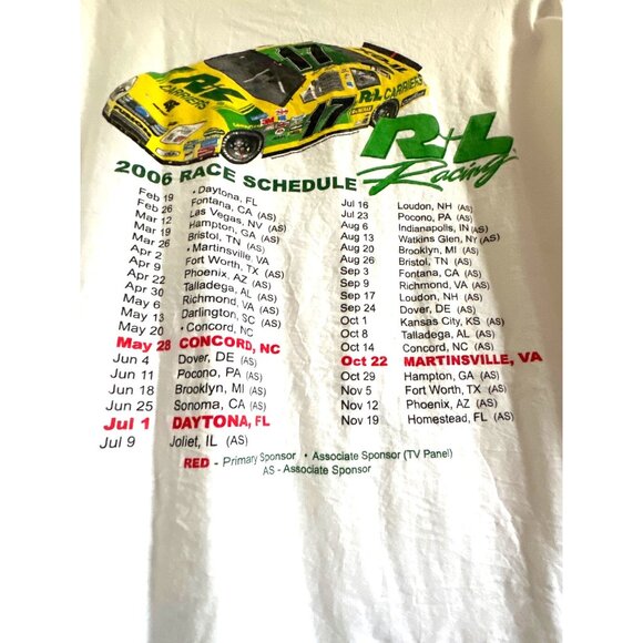 NASCAR Matt Kenseth #17 R&L Carriers Racing 2006 Schedule Tee  Large - Picture 2 of 5